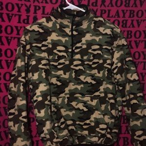 cozy fleece camo zip-up pullover